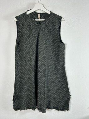 Cynthia Ashby Womens Flin Plaid Tunic Top Large Green Fringed Sleeveless New